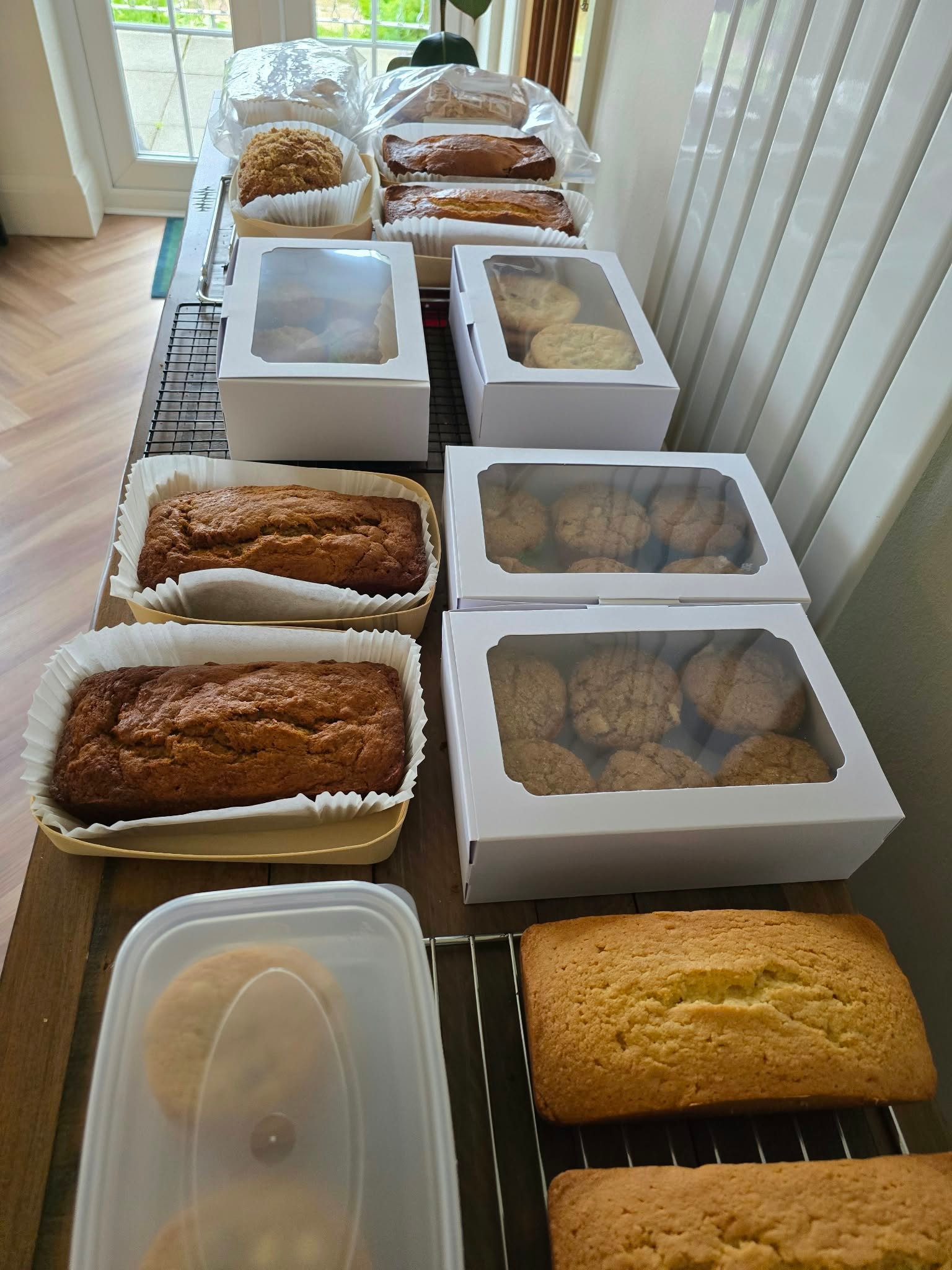 Packaged banana loaves, lemon drizzle, and traybakes